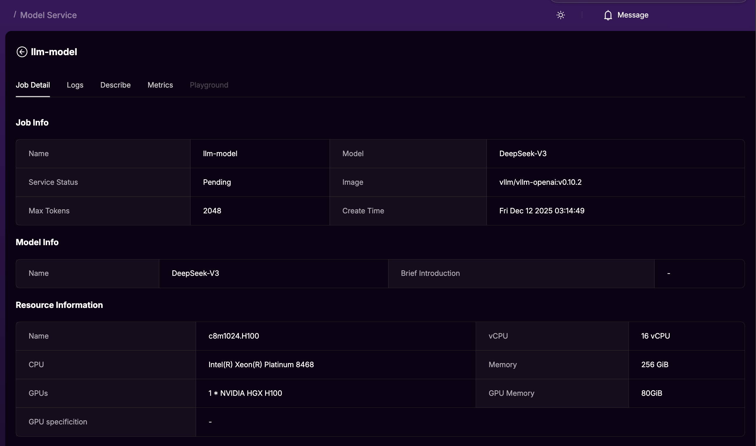 Model Service Detail
