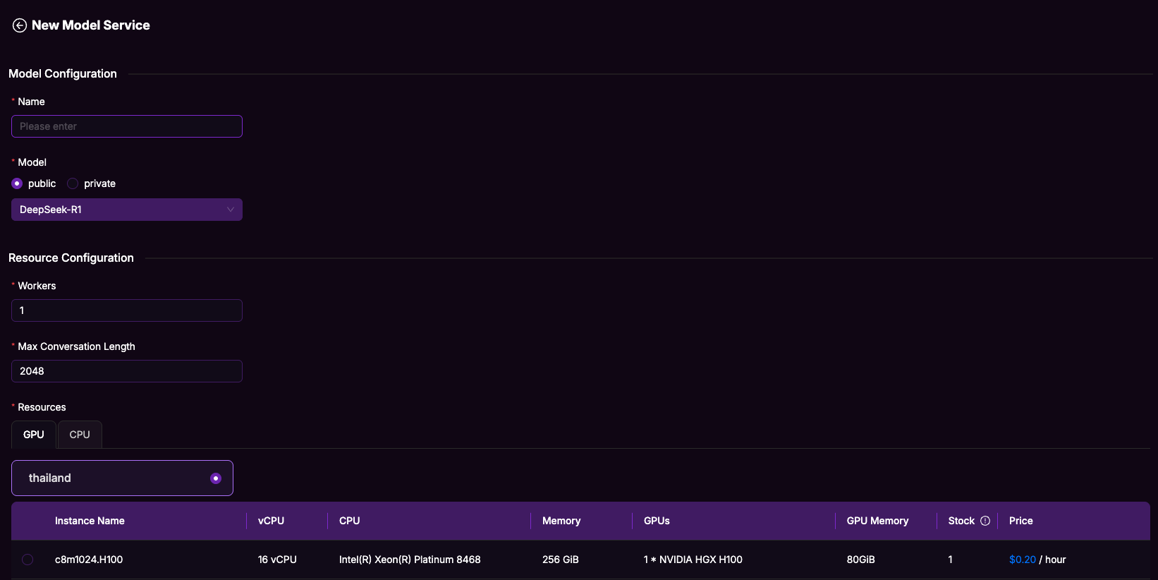 Create New Model Service